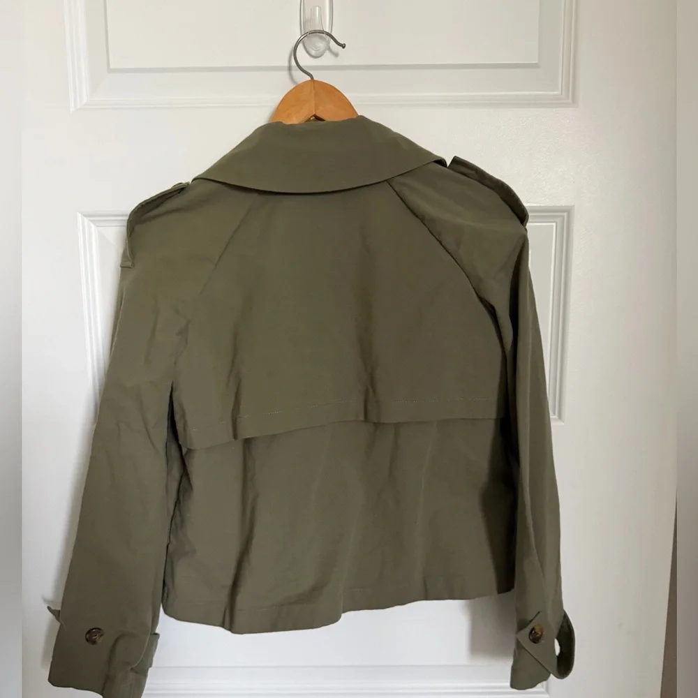 Nordstrom Cropped Olive/Green Trench Jacket Double Breasted Lightweight Coat xs - Picture 4 of 8